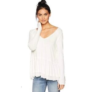 We The Free Women’s Large White Oversized Boho Blouse Long Sleeve V-Neck Top